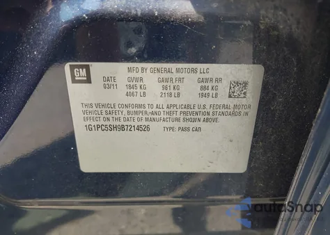 2011 Chevrolet Cruze Ls z USA, uszkodzony, nr VIN 1G1PC5SH9B7214526